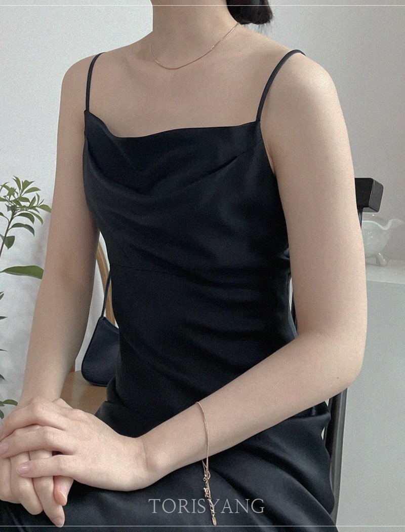Low stock ! [Torisyang Made] Silhouette satin dress _ Black