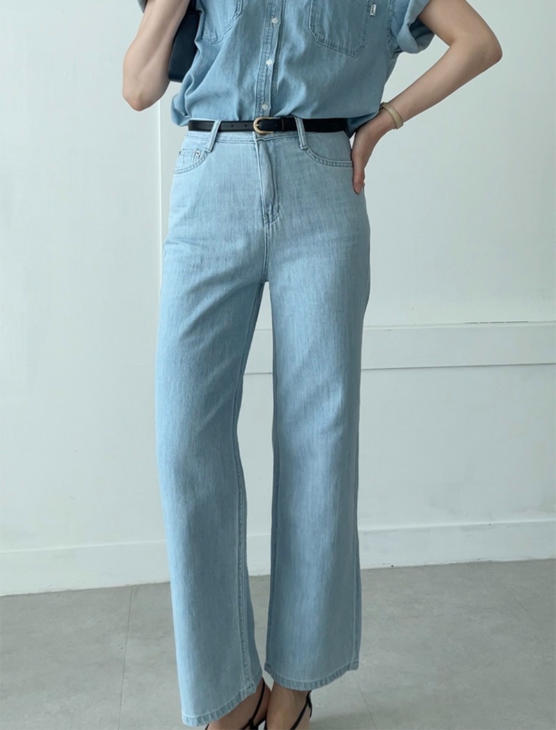 [바로배송] Linen like Denim pants _ Light blue denim