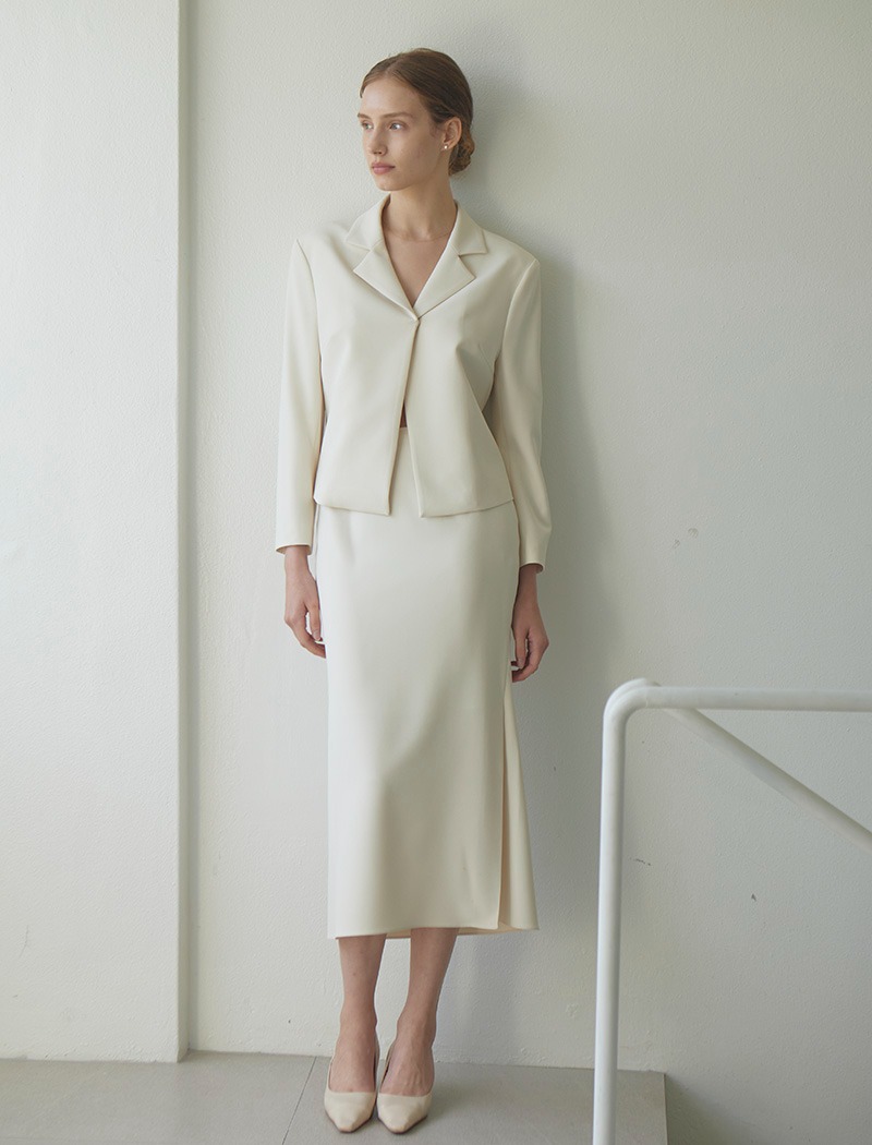 (세트/스커트+자켓) Kate set-up_Cream ivory (Cropped jacket &amp; side slit skirt)