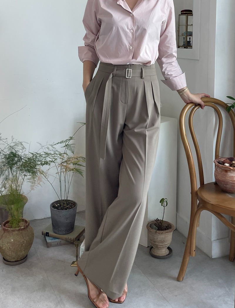 Stitch belted tuck trousers _ Mocha brown