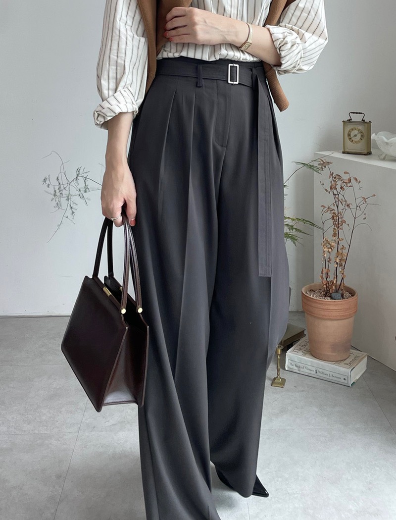 Stitch belted tuck trousers _ charcoal