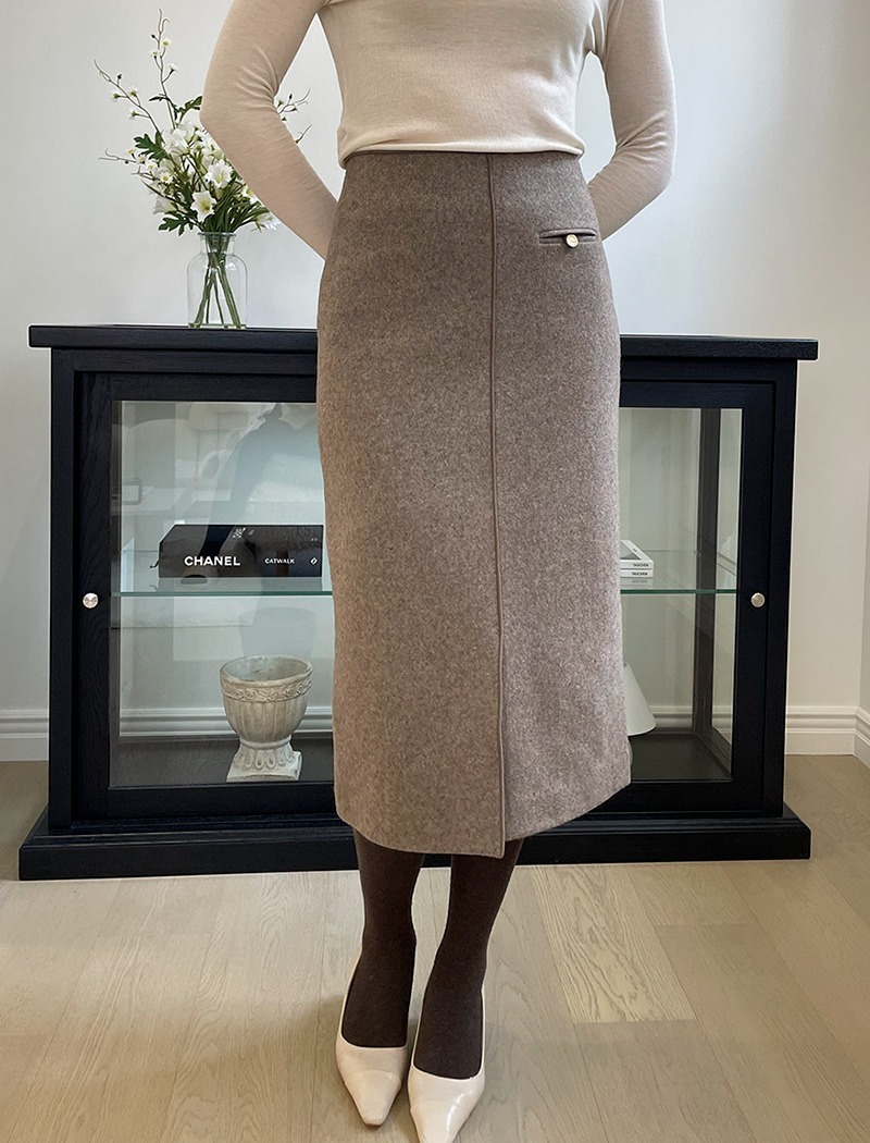 M사이즈 바로배송 [80% wool] Front slit H-line skirt _ Mocha brown