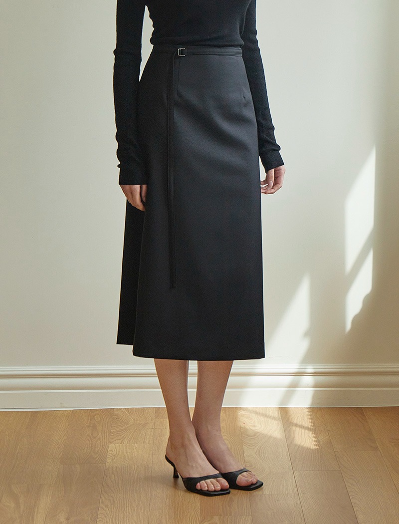 [Torisyang Made] Seasonless belted skirt _ Black (120&#039;s Finest Merino wool blended)