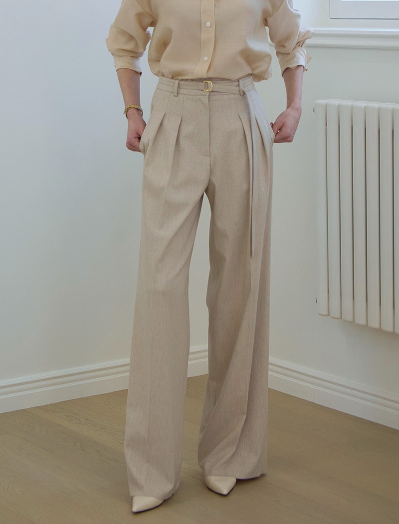 품절시 4월 25일 발송 예정 [Torisyang Made] Mila Belted Wide trousers _Beige