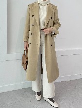 [100% Wool] Double breasted handmade coat _ Cream beige