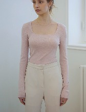 Square neck knit top _ Pale pink